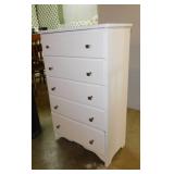 Solid wood 5 drawer chest painted white, brushed