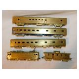 5 brass railroad train locomotive engines & cars