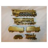 6 brass railroad train locomotive engines & cars