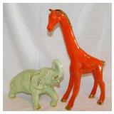 2 ceramic animals: Holley Ross elephant w/ 22K