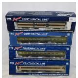 4 new Rapido railroad train cars in boxes: