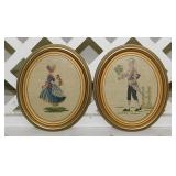 Kitschy cross-stitched Courting Couple in oval