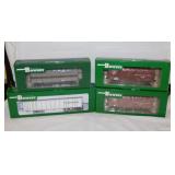 4 new Bowser Railroad train cars in boxes: