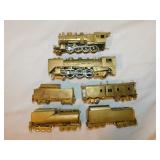 6 brass railroad train locomotive engines & cars