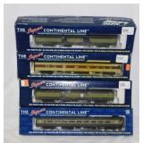 4 new Rapido railroad train cars in boxes: