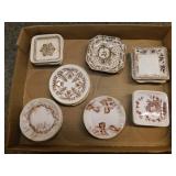 19 antique brown transferware butter pats