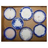 7 antique flow blue porcelain butter pats