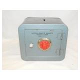 Vintage toy metal safe coin bank National Bank of