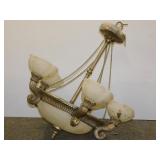 Antique 5 arm cast metal chandelier w/ frosted