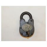 Antique cast iron Colt padlock w/ skeleton key,
