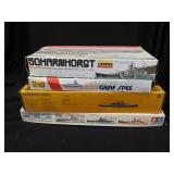4 vintage battleship model kits in boxes: 3