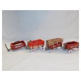5 Radio Flyer toys: 4 wagons & one wheelbarrow,
