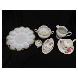 Mid Century gilded milk glass deviled egg tray -