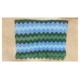 Hand crocheted wool zig zag afghan -