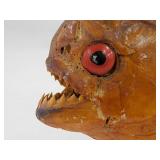 Vintage taxidermy Piranha fish on seashell,