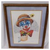 1982 Tom Wood clown print, matted & framed,