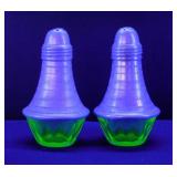 1930's Uranium glass salt & pepper S&P shakers,