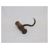 Antique primitive hay bale grab hook w/ T-handle,