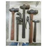 4 ball peen hammers - Trimo pipe wrench - Pliers