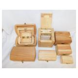 8 wooden nesting trinket boxes w/ latches & more,