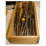 Wood box of screwdrivers