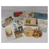 Antique advertising trade cards, mostly coffee