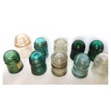 10 aqua & clear glass insulators