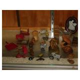 35+ miniature wood & metal figurines, tallest is