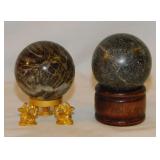 Polished black opal & rhyolite orb spheres,