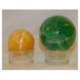 Polished honey calcite & green fluorite orb