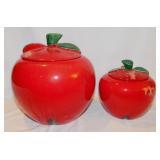 2 ceramic apple kitchen canisters cookie jars,