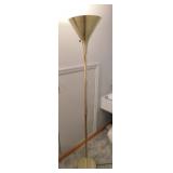 1970's polished brass torchiere floor lamp, 66'