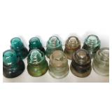 10 aqua & clear glass insulators