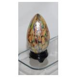 Blown art glass egg on stand, 3" tall -