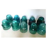 10 aqua glass insulators