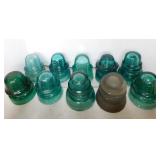 10 aqua & smokey glass insulators