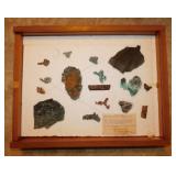 Raw native pure copper collection in display