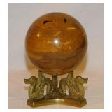 Polished honey banded calcite orb sphere,