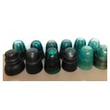 12 Brookfield & Hemingray aqua glass insulators