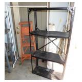 Metal 4 shelf shelving unit - Wooden 4' step