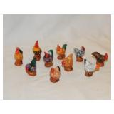 10 small hand painted chickens hens & roosters,
