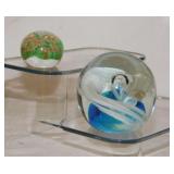 2 blown glass paperweights, 2.5" tall