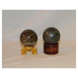 Polished black opal & rhyolite orb spheres, 2'