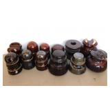12 brown porcelain insulators
