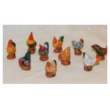 10 small hand painted chickens hens & roosters,