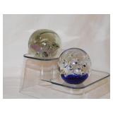 2 blown glass paperweights w/ controlled bubbles,