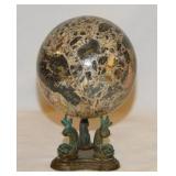 Polished money agate orb sphere, 3.75" diam. -