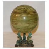 Polished green banded jasper orb sphere,