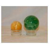 Polished green fluorite & honey calcite orb