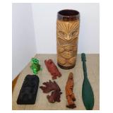 Vintage carved wood souvenirs: Kon Tiki Ports